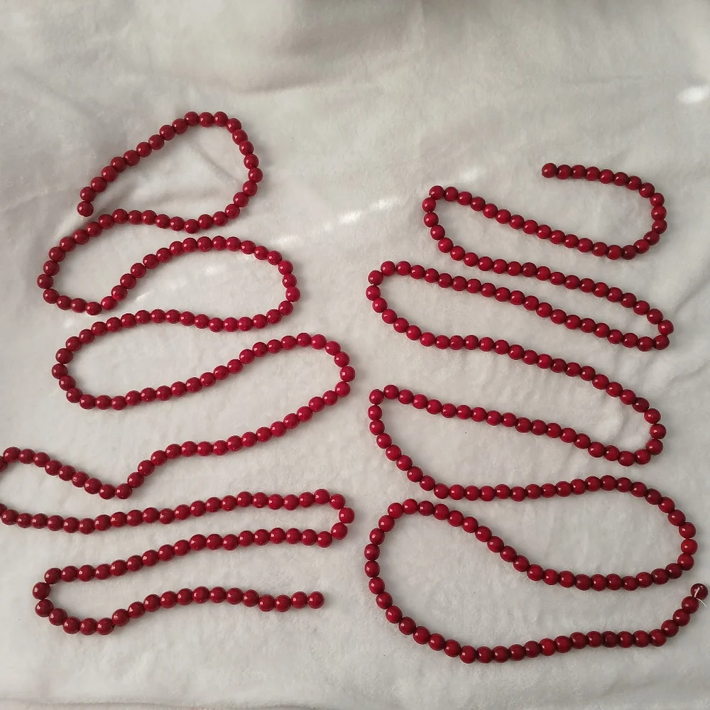Christmas Red Wooden Bead Garland 9Ft Set Of 2 Pieces